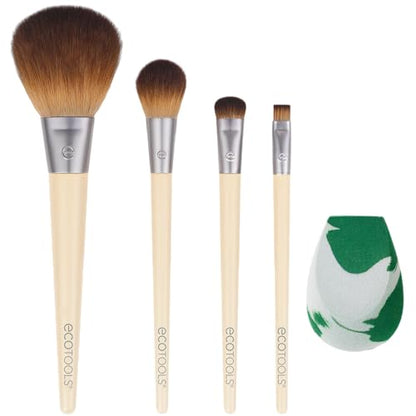 EcoTools Start The Day Beautifully 6 Piece Makeup Brush Set, Makeup Brushes For Eyeshadow, Blush, Concealer, & Foundation Application, Eco-Friendly, Gift Set, Synthetic Hair, Vegan & Cruelty-Free