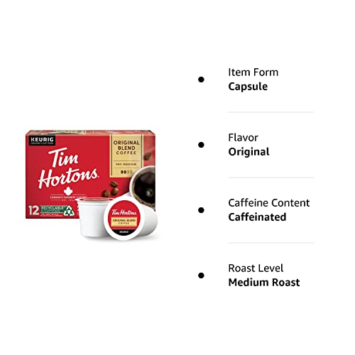 Tim Hortons Original Blend, Medium Roast Coffee, Single-Serve K-Cup Pods Compatible with Keurig Brewers, 24 Count(Pack of 1)(Packaging may vary)