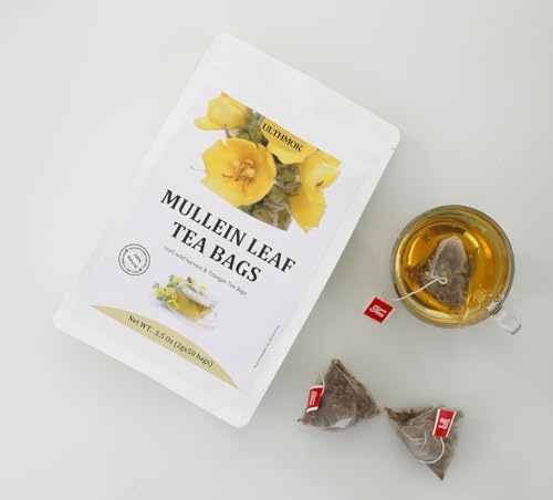 Premium 50 Mullein Leaf Tea Bags. Made with 100% Pure Mullein Leaves, for Lungs Cleanse and Respiratory Support, No Flavoring & No Additives & Caffeine Free.