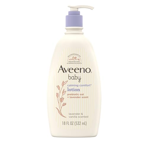 Aveeno Baby Calming Comfort Moisturizing Lotion with Relaxing Lavender & Vanilla Scents, Non-Greasy Body Lotion with Natural Oatmeal & Dimethicone, Paraben- & Phthalate-Free, 18 fl. Oz