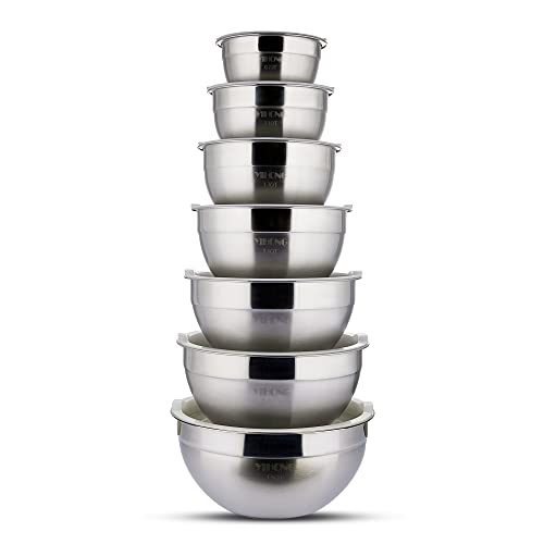 YIHONG 7 Piece Mixing Bowls with Lids for Kitchen, Stainless Steel Mixing Bowls Set Ideal for Baking, Prepping, Cooking and Serving Food, Nesting Metal Mixing Bowls for Space Saving Storage