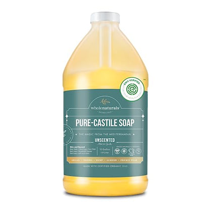 Pure Castile Soap Liquid, EWG Verified & Certified Palm Oil Free Unscented, Natural, Mild & Gentle Non-gmo & Vegan - Organic Body Wash, Laundry, and Baby Soap - 64 Fl Oz - Pack of 1