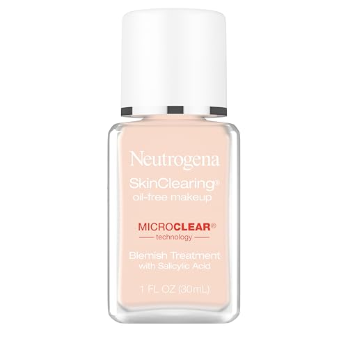 Neutrogena SkinClearing Oil-Free Acne and Blemish Fighting Liquid Foundation with.5% Salicylic Acid Acne Medicine, Shine Controlling Makeup for Acne Prone Skin, 20 Natural Ivory, 1 fl. oz