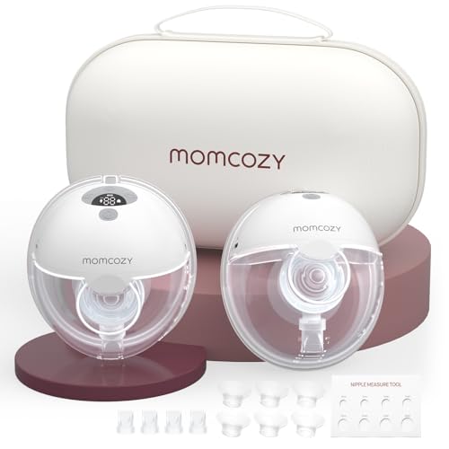 Momcozy Breast Pump Hands Free M5, Wearable Breast Pump of Baby Mouth Double-Sealed Flange with 3 Modes & 9 Levels, Electric Breast Pump Portable - 24mm, 2 Pack Quill Gray