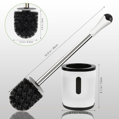 Compact Toilet Brush & Holder, Stainless Steel Handle, Space Saving for Storage, Deep Cleaning, Drip-Proof, Easy to Assemble, Nylon Bristles, White & Grey