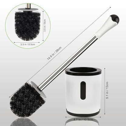 Compact Toilet Brush & Holder, Stainless Steel Handle, Space Saving for Storage, Deep Cleaning, Drip-Proof, Easy to Assemble, Nylon Bristles, White & Grey