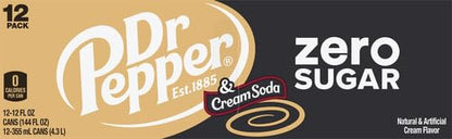 Dr Pepper Zero Strawberries and Cream Soda, 12 fl oz cans, 12 Pack