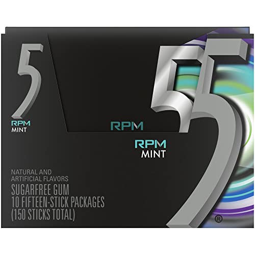 5 GUM Peppermint Cobalt Sugar Free Chewing Gum Bulk, 15 Sticks (Pack of 10)