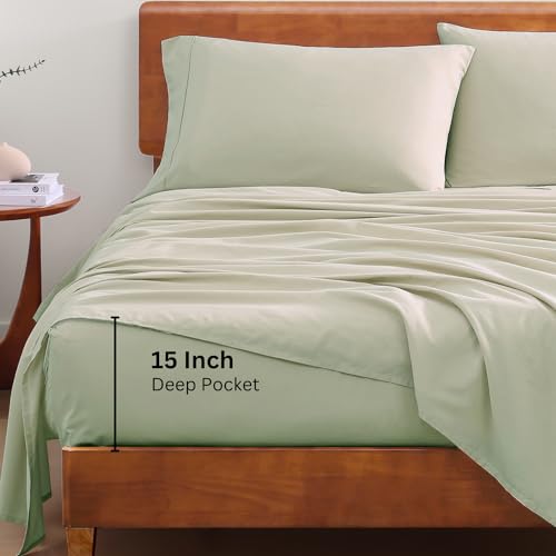 LANE LINEN 100% Organic Cotton Twin Sheets Set, 3Pc Twin Bed Sheets, Breathable Cotton Sheets Twin Size Bed Set, Dorm Room Essentials with 15" Twin Deep Pocket Fitted Sheet - White Sheets