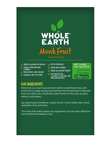 Whole Earth Sweetener Co. Stevia & Monk Fruit Sweetener, Erythritol Sweetener, Stevia Packets, Sugar Substitute, Natural Sweetener, 400 Count