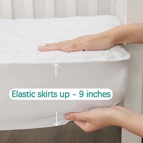 Crib Mattress Protector Sheets Fitted Waterproof Crib Mattress Pad Cover, Noiseless & Machine Wash 100% Absorbent Crib/Toddler Mattress Protector Sheet Quilted, White, 52" x 28"