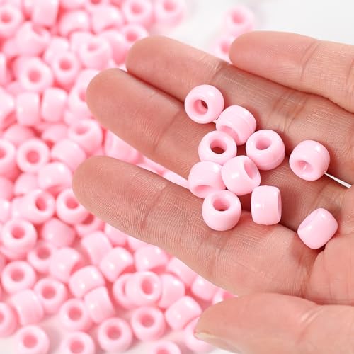 1000 Pcs Acrylic Black Pony Beads 6x9mm Bulk for Friendship Bracelet Necklace Jewelry Making Earring Hair Braiding