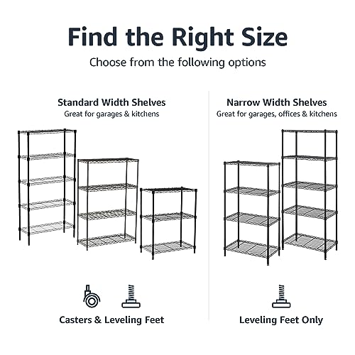 Amazon Basics 3-Shelf Adjustable, Heavy Duty Storage Shelving Unit (250 lbs loading capacity per shelf), Steel Organizer Wire Rack, 23.2"L x 13.4"W x 30"H, Black