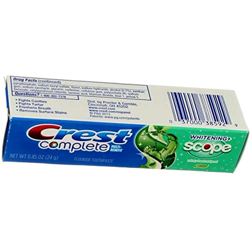 Crest Complete Whitening Scope Minty Toothpaste .85 Oz Travel Size 4 Pack