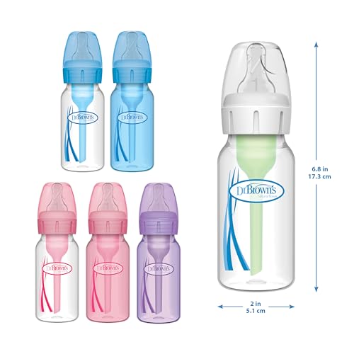 Dr. Brown's Natural Flow Anti-Colic Options+ Narrow Baby Bottle, 8 oz/250 mL, with Level 1 Slow Flow Nipple, 0m+, 4 count