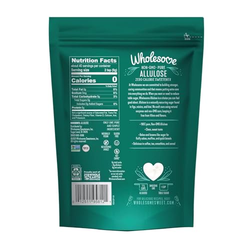 Wholesome Allulose Sweetener, 12-Ounce Bag, Zero Calorie Granulated Sugar Substitute, Non GMO, Non Erythritol, Gluten Free & Vegan Keto Sweetener