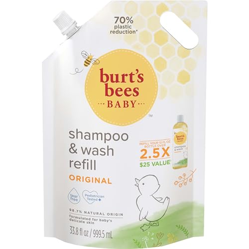 Burt's Bees Baby Shampoo and Wash, Original, Tear Free, Pediatrician Tested, 98.7% Natural Origin, 21 Fluid Ounces