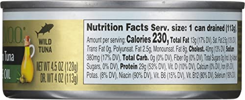 StarKist E.V.O.O. Solid Yellowfin Tuna in Extra Virgin Olive Oil, 4.5 oz (4 Pack) Canned Tuna Fish, Wild Caught, Gluten Free, Ready to Eat, Perfect for Salads, Keto Meals and Snacks