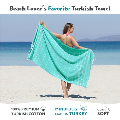 WETCAT Turkish Beach Towel Oversized 38x71 100% Cotton Sand Free Quick Dry Extra Large Light Travel Towel for Adults Beach Accessories Gifts (Blue, Beach Towel (38" x 71"))