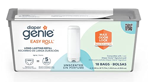 Diaper Genie Easy Roll Refill with 30 Bags | Lasts Up to 8 Months or Holds Up to 1410 Newborn Diapers Per Refill