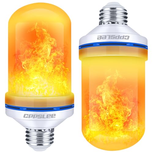 CPPSLEE LED Flame Light Bulbs, 4 Modes Flickering Light Bulbs, E26 Base Fire Flame Bulb, Halloween, Christmas Party Porch Outdoor and Indoor Home Decorations(Yellow, 2 Pack)