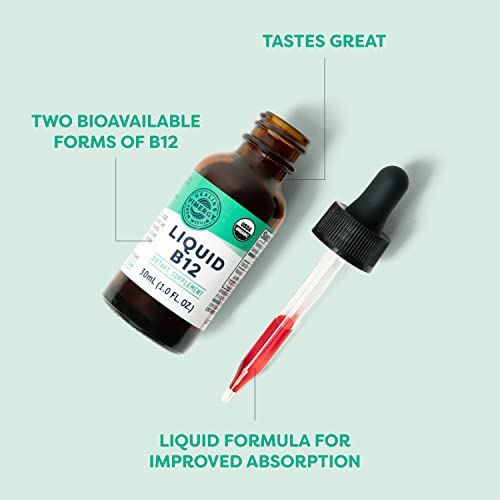 Vimergy USDA Organic B12, 30 Servings – Alcohol Free B-12 Liquid Vitamin - Supports Brain Energy, Nervous System, Cognition, Memory - No Gluten, Non-GMO, Vegan & Paleo - Naturally Sweet Flavor (30 ml)