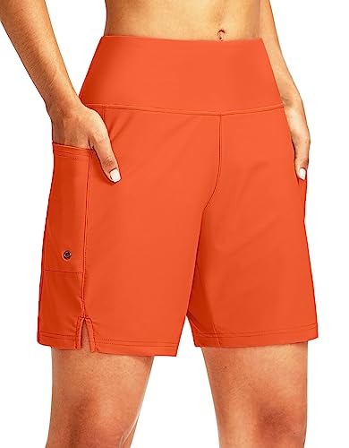 G Gradual Women's 7" Long Swim Board Shorts High Waisted Quick Dry Beach Swimming Shorts for Women with Liner Pockets