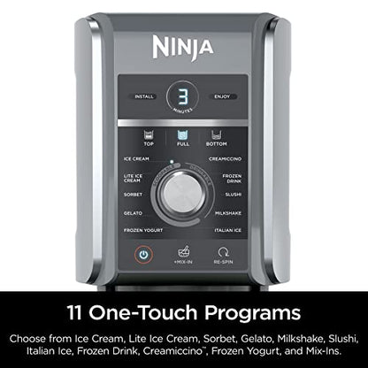 Ninja NC501 CREAMi Deluxe 11-in-1 Ice Cream & Frozen Treat Maker for Ice Cream, Sorbet, Milkshakes, Frozen Drinks & More, 11 Programs, Perfect for Kids, Silver, 11 Functions + (2) 24 oz. Pints