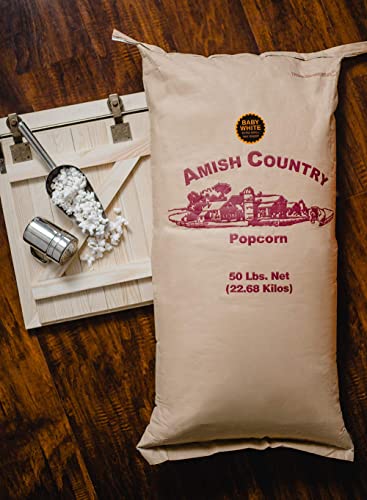 Amish Country Popcorn - Baby White (6 Pound Bag) - Small & Tender Popcorn - Old Fashioned And Delicious with Recipe Guide