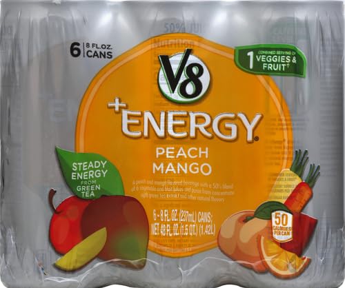 V8 +Energy Peach Mango Juice Energy Drink, 8 fl oz Can (6 Pack)