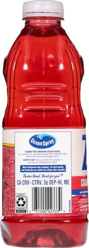 Ocean Spray® ZERO Sugar Cranberry Juice Drink, Cranberry Juice Drink Sweetened with Stevia, 64 Fl Oz Bottle