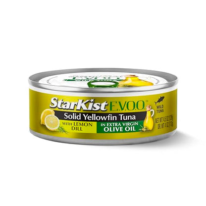 StarKist E.V.O.O. Solid Yellowfin Tuna in Extra Virgin Olive Oil, 4.5 oz (4 Pack) Canned Tuna Fish, Wild Caught, Gluten Free, Ready to Eat, Perfect for Salads, Keto Meals and Snacks