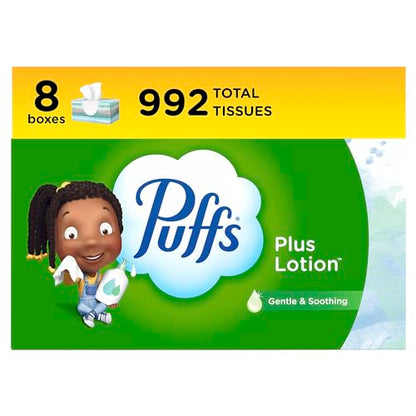 Puffs Plus Lotion Facial Tissue, 1 Family Box, 124 Tissues Per Box