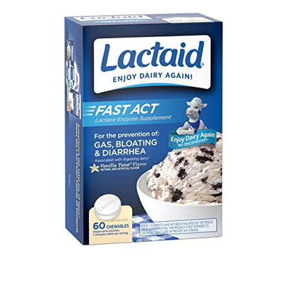 Lactaid Fast Act Lactose Intolerance Chewables with Enzymes, Vanilla Twist, 32 Count