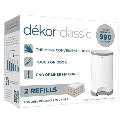 Diaper Dekor Classic Diaper Pail Refills, Most Economical Refill System | Quick & Easy to Replace | No Preset Bag Size Use Only What You Need | Exclusive End-of-Liner Marking, Multicolor