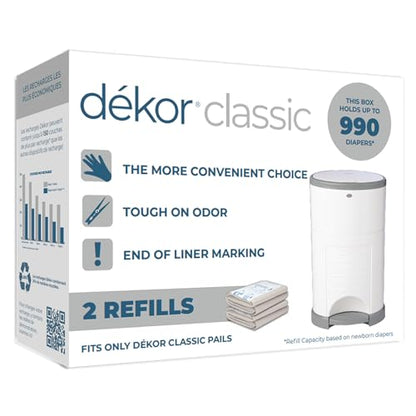 Diaper Dekor Classic Diaper Pail Refills, Most Economical Refill System | Quick & Easy to Replace | No Preset Bag Size Use Only What You Need | Exclusive End-of-Liner Marking, Multicolor