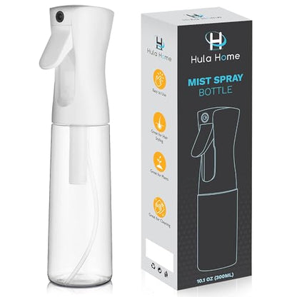 Hula Home Spray Bottle for Hair (10.1oz/300ml) Continuous Empty Ultra Fine Plastic Water Mist Sprayer – For Hairstyling, Cleaning, Salons, Plants, Essential Oil Scents & More - Black