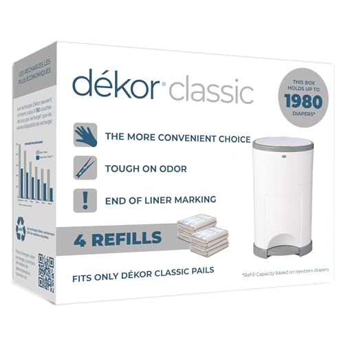 Diaper Dekor Classic Diaper Pail Refills, Most Economical Refill System | Quick & Easy to Replace | No Preset Bag Size Use Only What You Need | Exclusive End-of-Liner Marking, Multicolor