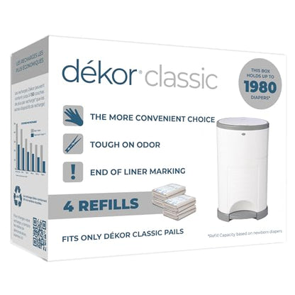 Diaper Dekor Classic Diaper Pail Refills, Most Economical Refill System | Quick & Easy to Replace | No Preset Bag Size Use Only What You Need | Exclusive End-of-Liner Marking, Multicolor