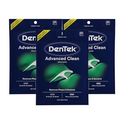 DenTek Triple Clean Advanced Clean Floss Picks, No Break & No Shred Floss, 20 Count, 6 Pack