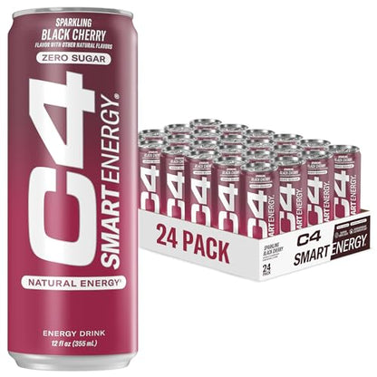 C4 Smart Energy Drink – Boost Focus and Energy with Zero Sugar, Natural Energy, and Nootropics - 200mg Caffeine - Cherry Berry Lime (12oz Pack of 12)