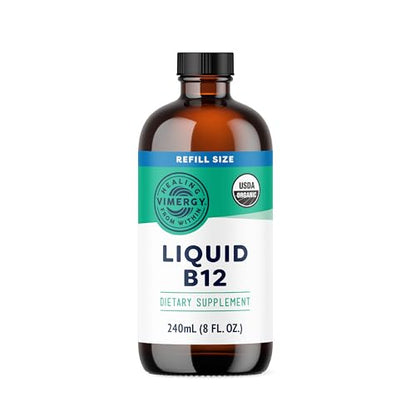 Vimergy USDA Organic B12, 30 Servings – Alcohol Free B-12 Liquid Vitamin - Supports Brain Energy, Nervous System, Cognition, Memory - No Gluten, Non-GMO, Vegan & Paleo - Naturally Sweet Flavor (30 ml)