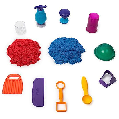 Kinetic Sand Ultimate Sandisfying Set, 2lb of Pink, Yellow and Teal Play Sand, 10 Molds and Tools, Sensory Toys for Kids Ages 7+