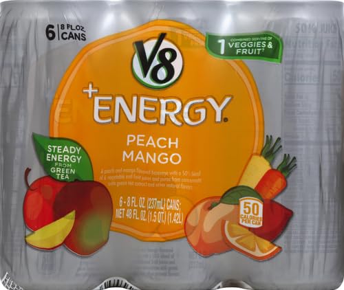 V8 +Energy Peach Mango Juice Energy Drink, 8 fl oz Can (6 Pack)