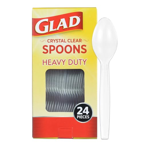 Glad Clear Plastic Spoons, Heavy Duty Disposable Cutlery Set, Standard Size, Clear Disposable Spoons, Pack of 24 - Perfect for Parties, Camping, and Everyday Use