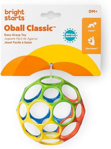 Bright Starts Oball Easy Grasp Classic Ball BPA-Free Infant Toy in Red, Yellow, Green, Blue, Age Newborn and up, 4 Inches