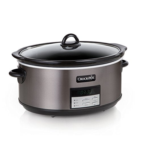 Crock-Pot Large 8-Quart Programmable Slow Cooker with Auto Warm Setting, Black Stainless Steel, Includes Cookbook (Pack of 1)