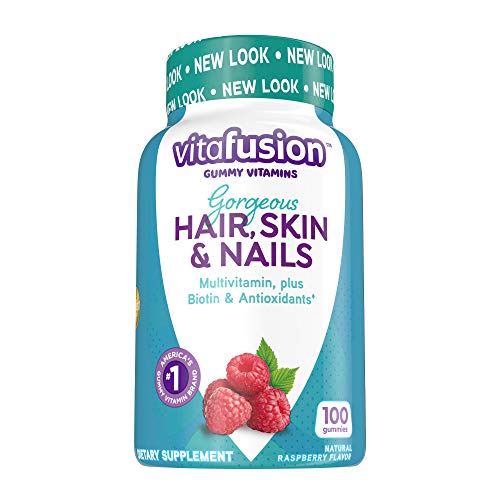 Vitafusion Gorgeous Hair, Skin Nails Multivitamin Gummy Vitamins, plus Biotin and Antioxidant vitamins CE, Raspberry Flavor, 100ct (33 day supply), from America’s Number One Gummy Vitamin Brand