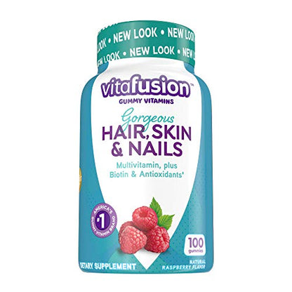 Vitafusion Gorgeous Hair, Skin Nails Multivitamin Gummy Vitamins, plus Biotin and Antioxidant vitamins CE, Raspberry Flavor, 100ct (33 day supply), from America’s Number One Gummy Vitamin Brand