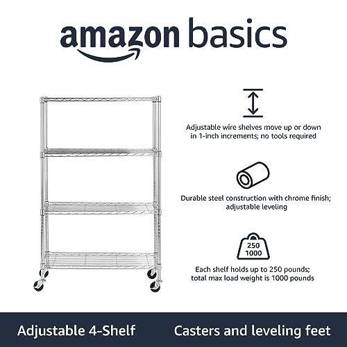 Amazon Basics 3-Shelf Adjustable, Heavy Duty Storage Shelving Unit (250 lbs loading capacity per shelf), Steel Organizer Wire Rack, 23.2"L x 13.4"W x 30"H, Black